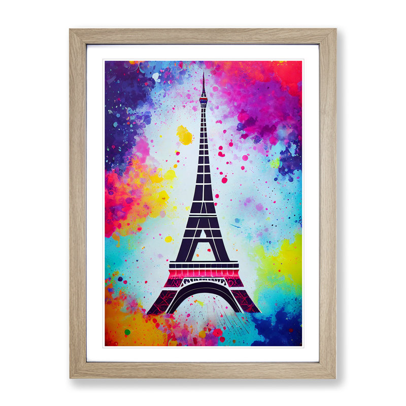 Eiffel Tower Paint Splash No.1 1 Piece Single Picture Frame Wall Art, 34cm H x 25cm W x 2cm D, Oak