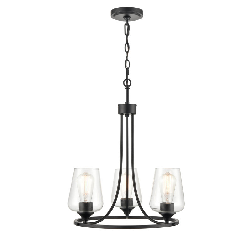3 - Light Dimmable Wagon Wheel Chandelier, Matte Black