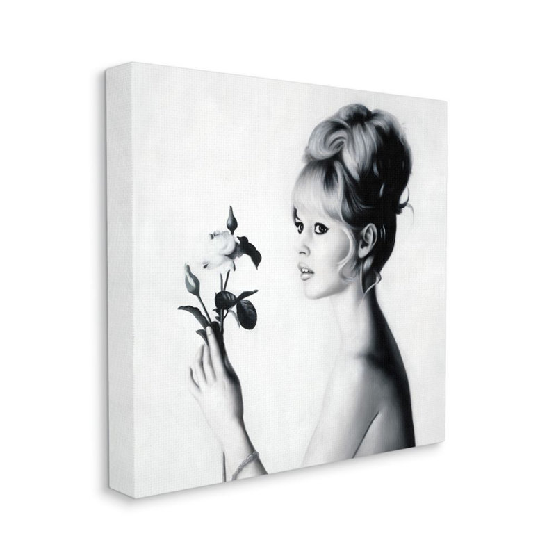 Black and White Floral Portrait Canvas Art, 17" x 17"