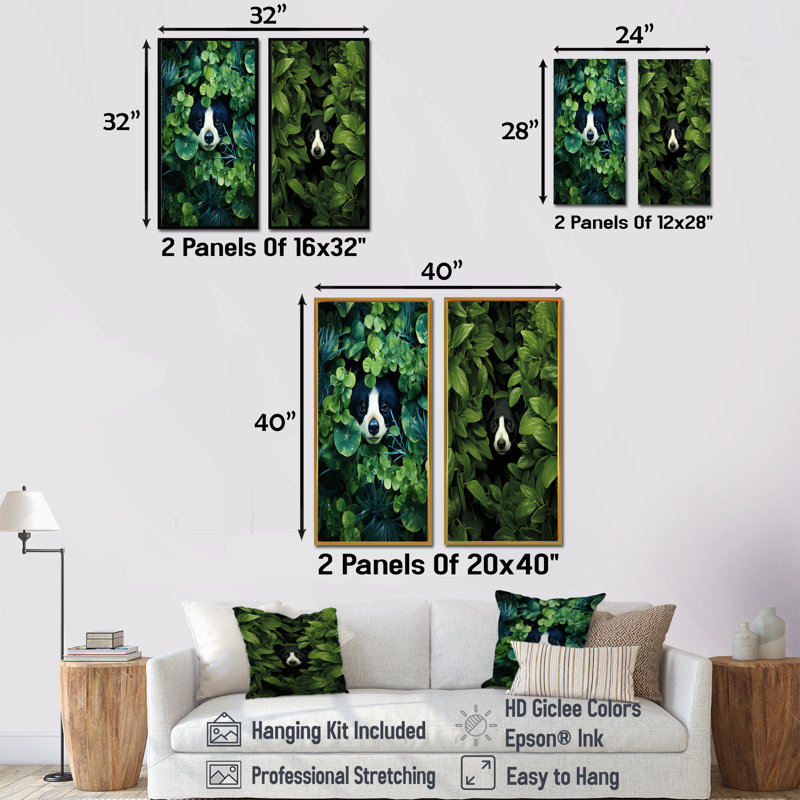 Ensemble de 2 reproductions d'art sur toile, "Green Playful", Toile tendue, H 28 po x l 25 po