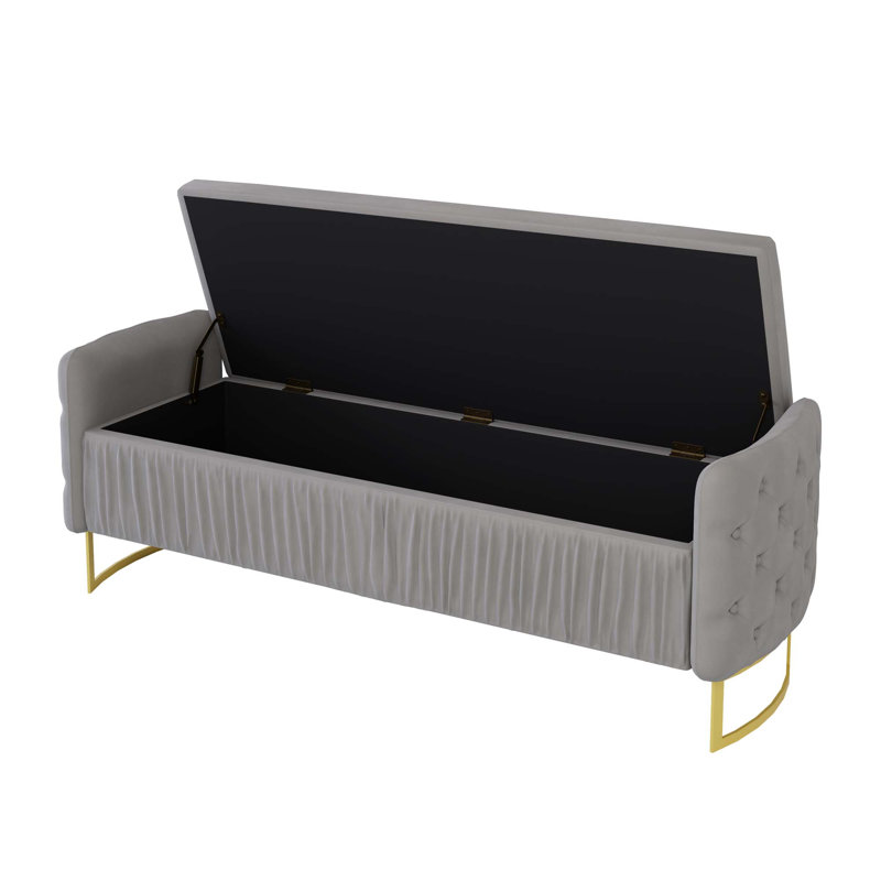 Ensemble de chambre à coucher 2 pièces avec cadre de lit en velours ruché et capitonné, Grand lit