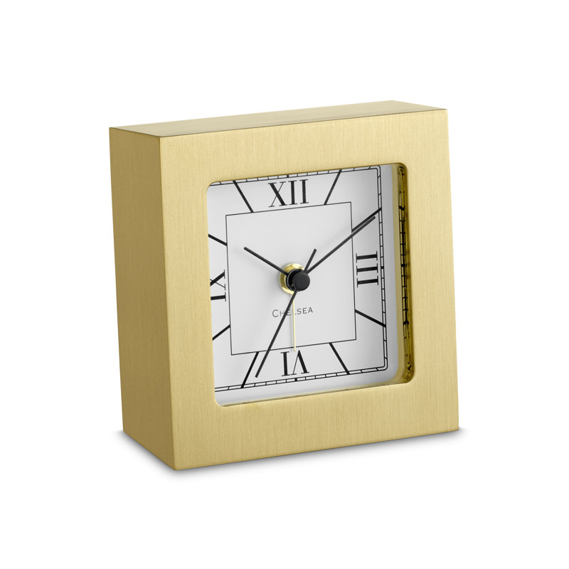 Square Desk Alarm Clock in Brass with Glow-in-the-Dark Hands