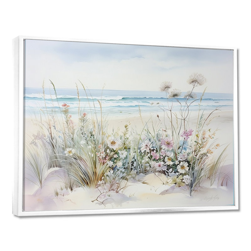 Wildflowers On The Beach II, 16" H x 32" W, Floater Framed Print, White