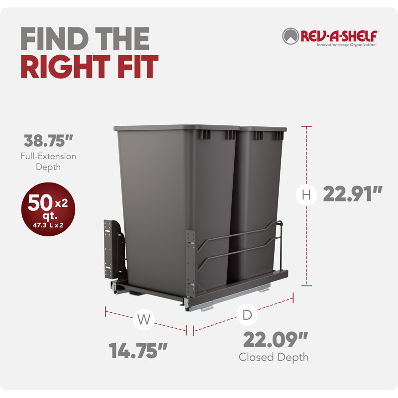 Poubelles coulissantes doubles Rev-A-Shelf avec fermeture en douceur , Gris Orion