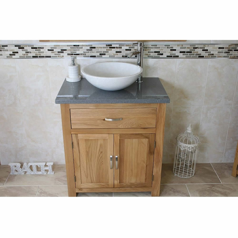 Deckert 750 mm Freestanding Single Vanity with Vessel Stone Basin, White, Grey
