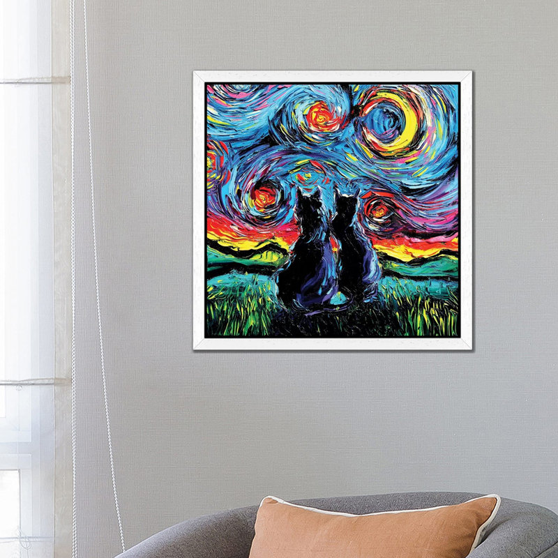 Van Gogh's Cats by Aja Trier - Painting on Canvas, 66.04 cm H x 66.04 cm W, White Framed