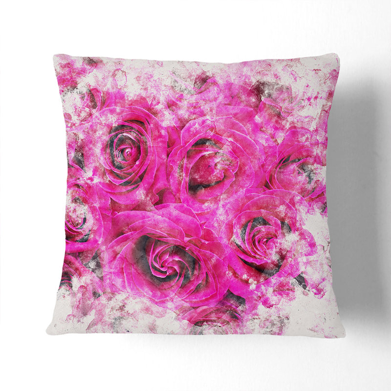 Wall of Roses Watercolour Cushion with Filling, 40cm H x 40cm W x 15cm D