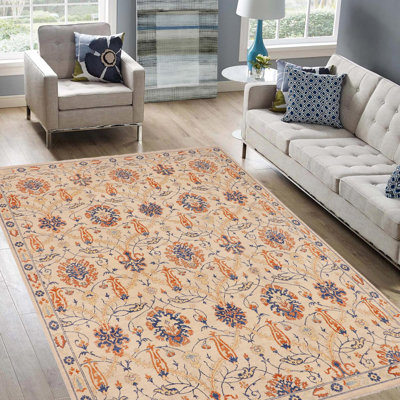 Tapis beige géométrique en laine noué à la main 9 pi 1 po x 10 pi 8 po