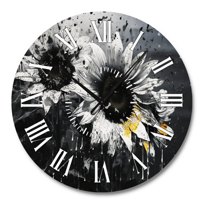 Horloge murale tournesols noirs et blancs