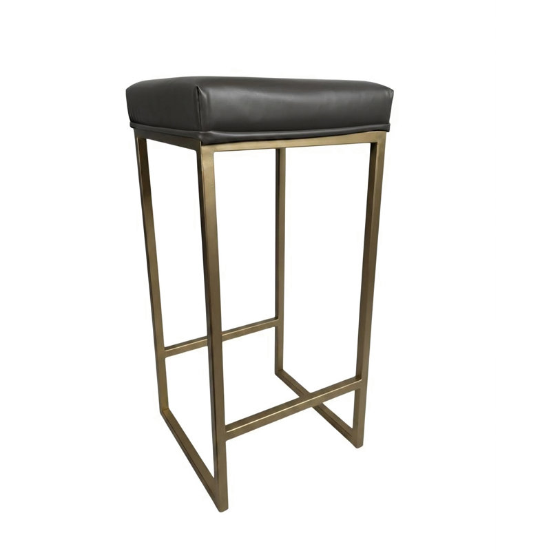 Tabouret de bar en cuir gris, Siège gris / cadre doré