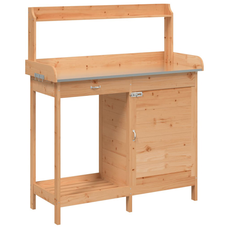 Wood Potting Bench, Brown/White/Pink