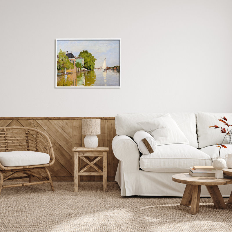 Ville ville au bord de l'eau, H 24 po x l 30 po x P 1,5 po, Giclée encadrée blanc bord de mer