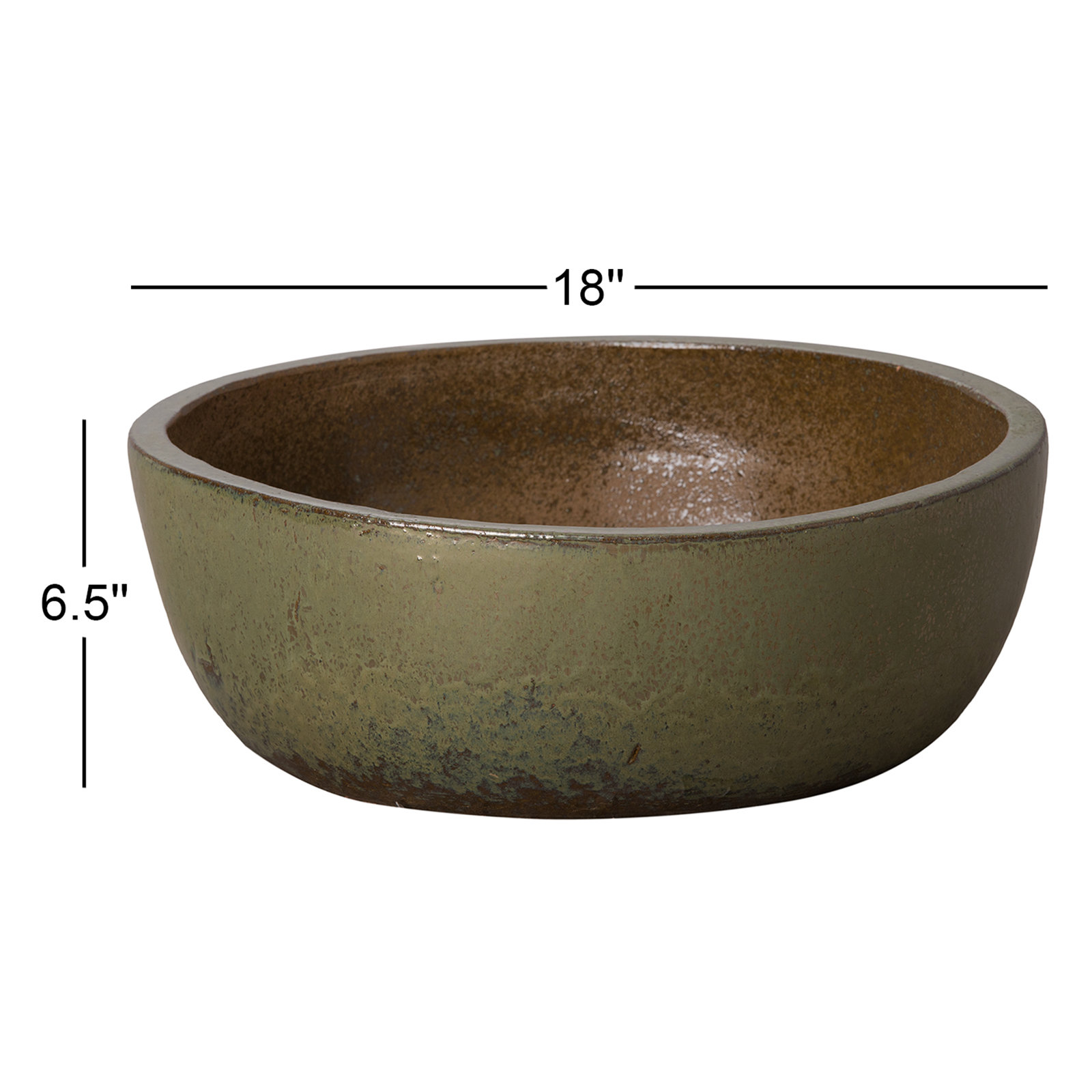 Ceramic Pot Planter, 6.5" H x 18" W x 18" D, Metallic Green
