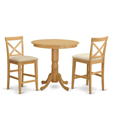 Ensemble bistro 5 pièces à hauteur de comptoir comprenant une table de salle à manger ronde avec piédestal et 4 chaises de cuisine en lin, chêne