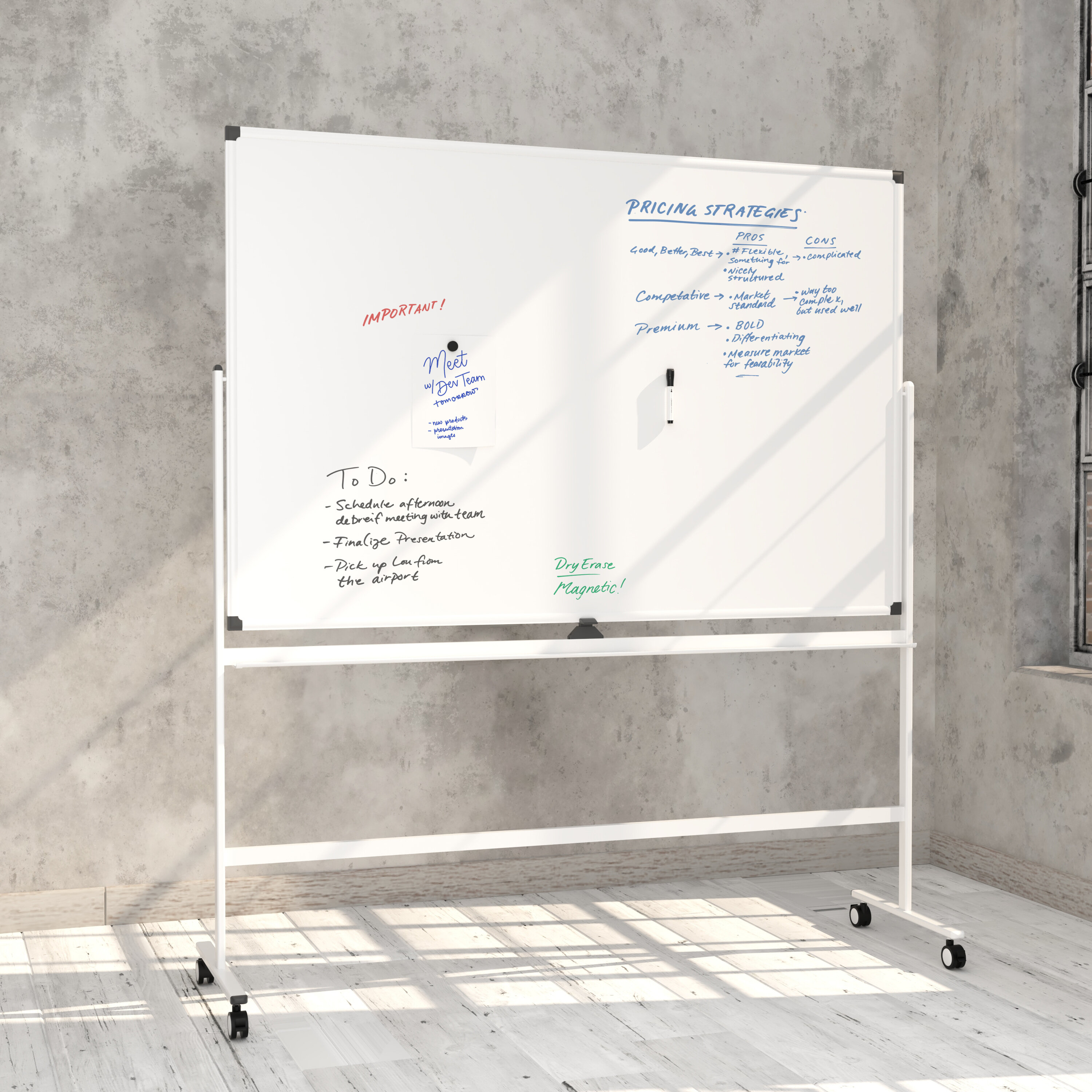 Dry Erase Whiteboard Height Adjustable, Easel Stand White Board on Wheels -  48 x 60 Large Mobile Dry Erase Board, 4' x 5' Double Sided Magnetic