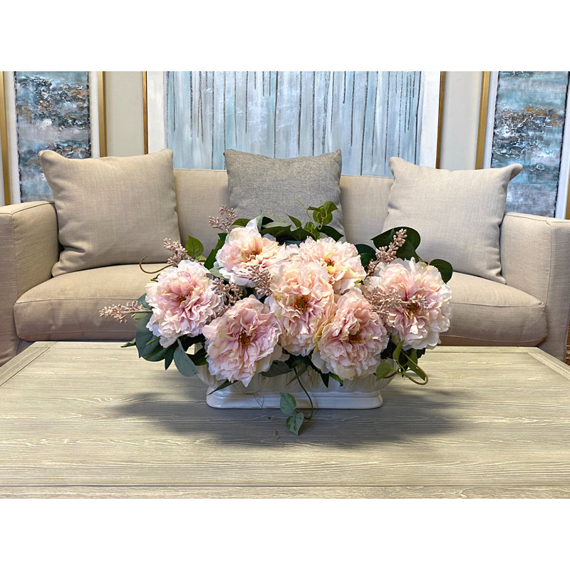 Pink Peonies in Cream Planter