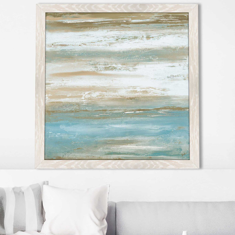 «Teal Sunrise I» par Patricia Pinto - Peinture, H 37,5 po x l 37,5 po x P 1 po, Cadre crème délavé