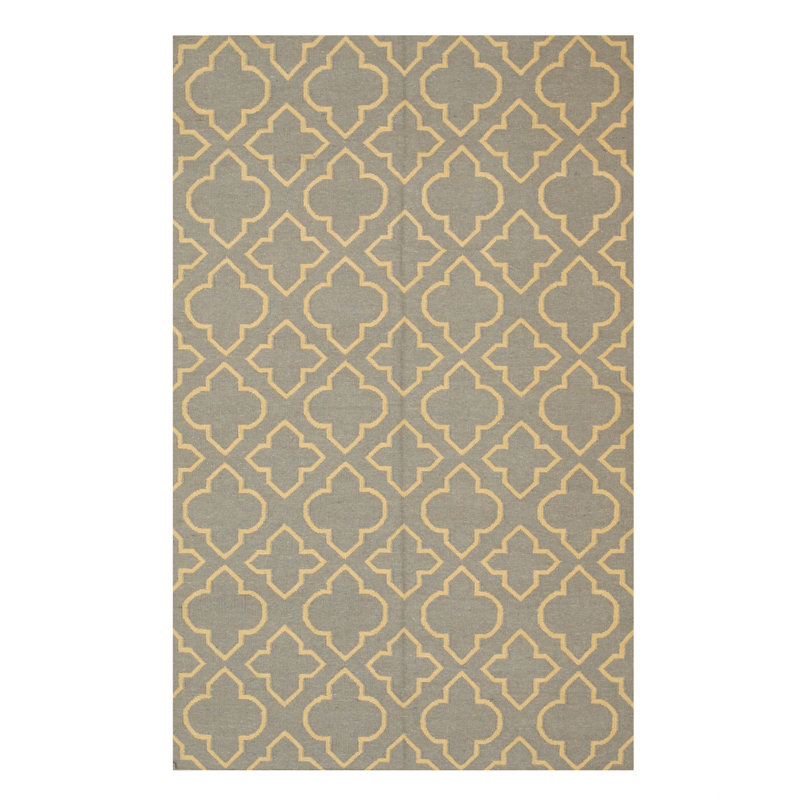 Durrant Blue Flatweave Wool Ivory Transitional Geometric Handmade Area Rug, Rectangle 5' x 8'