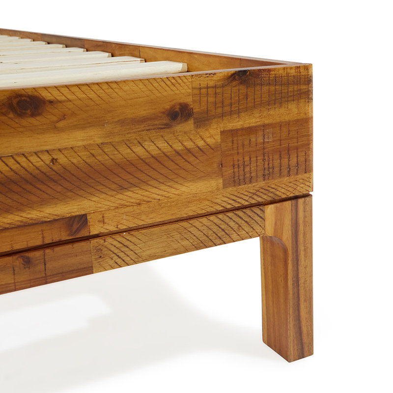 Vivian DELUXE Platform Bed Frame with Headboard – Acacia Wood, Rustic Golden Brown, King