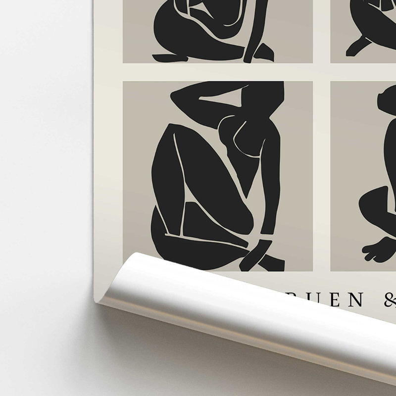 Nus Noir Matisse, reproduction d'art sur cadre argent poli, H 14 po x l 11 po x P 0,1 po, Impression sans cadre