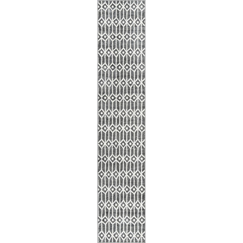 Tapis géométrique gris / ivoire Patric, Tapis de couloir 2 pi 11 po x 19 pi 8 po