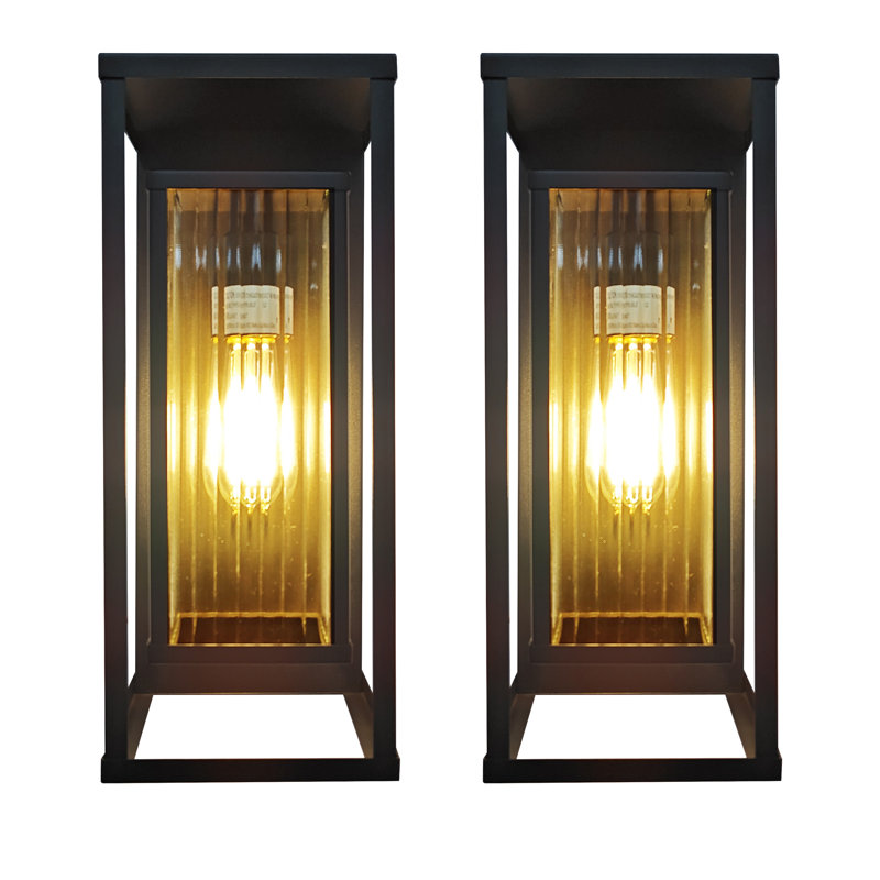 Outdoor Wall Light With Clear Ribbed Glass,Waterproof Exterior Light For Porch/Patio/Garage(2-PACK)