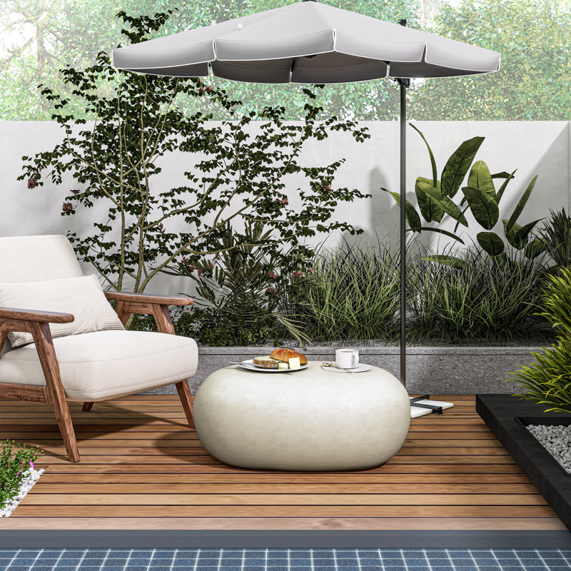 Pruitt 27.95" Concrete Pebble Coffee Table, White