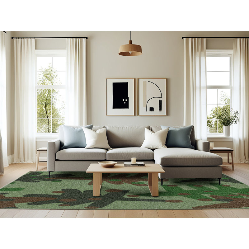 Tapis vert/brun à motifs, Rectangle 6 pi x 9 pi