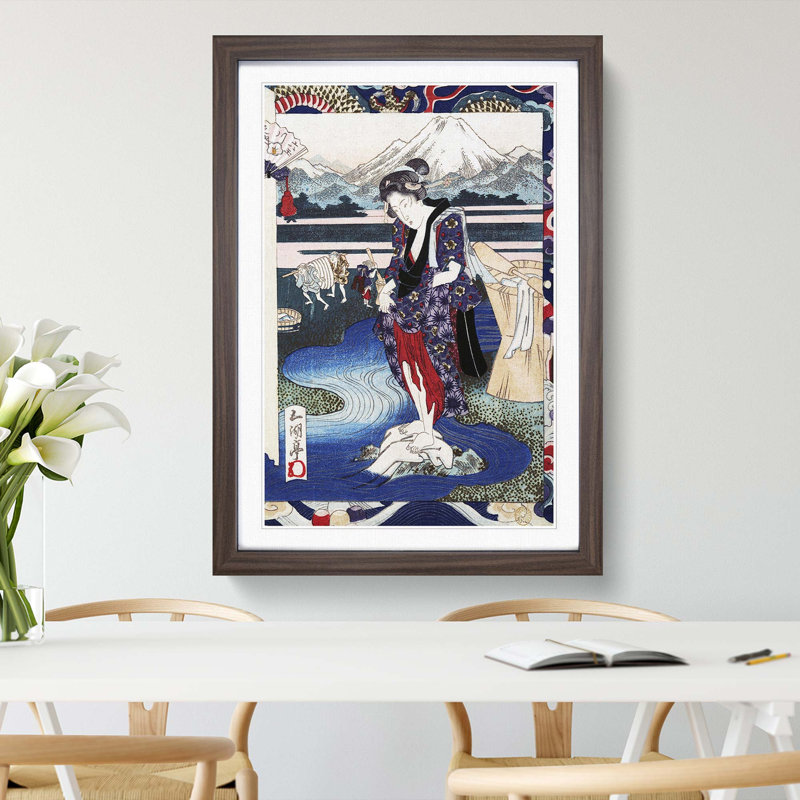 Laundry by Yashima Gakutei - Picture Frame Painting Print, Walnut Framed, 48cm H x 36cm W x 2cm D