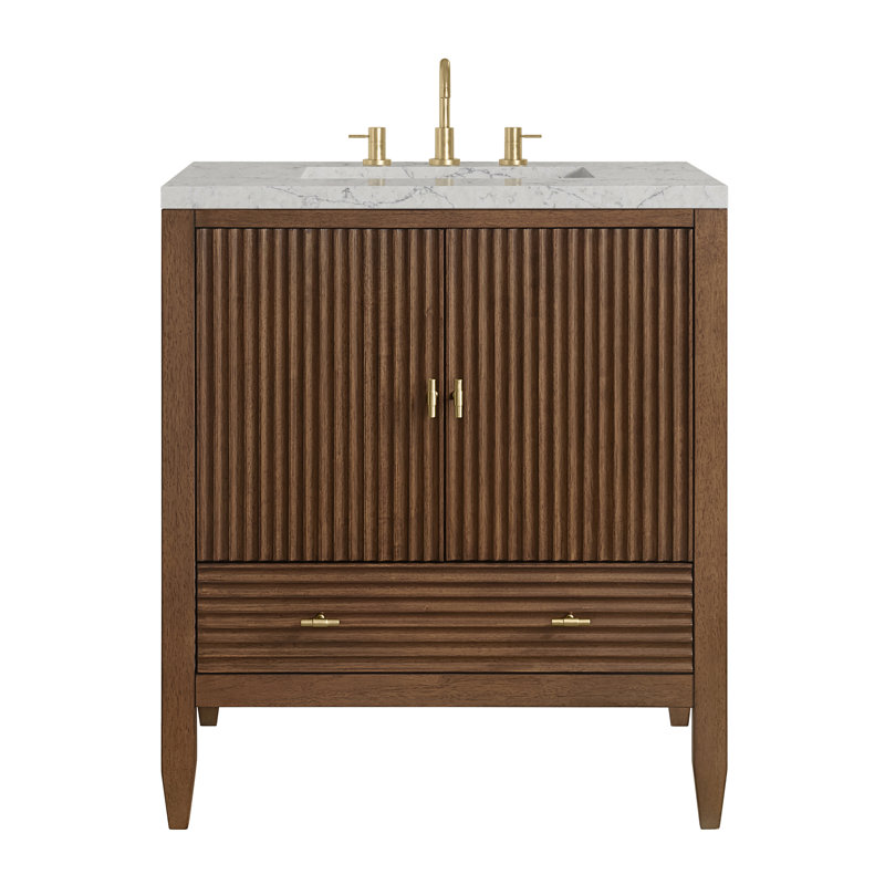 Myrrin 30" W Single Vanity, Eternal Jasmine Pearl, Mid-Century Walnut, 8" Widespread