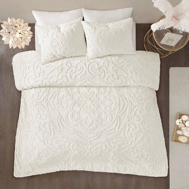 Édredon 100% coton médaillon en chenille - Répulsif de literie polyvalent double / grand