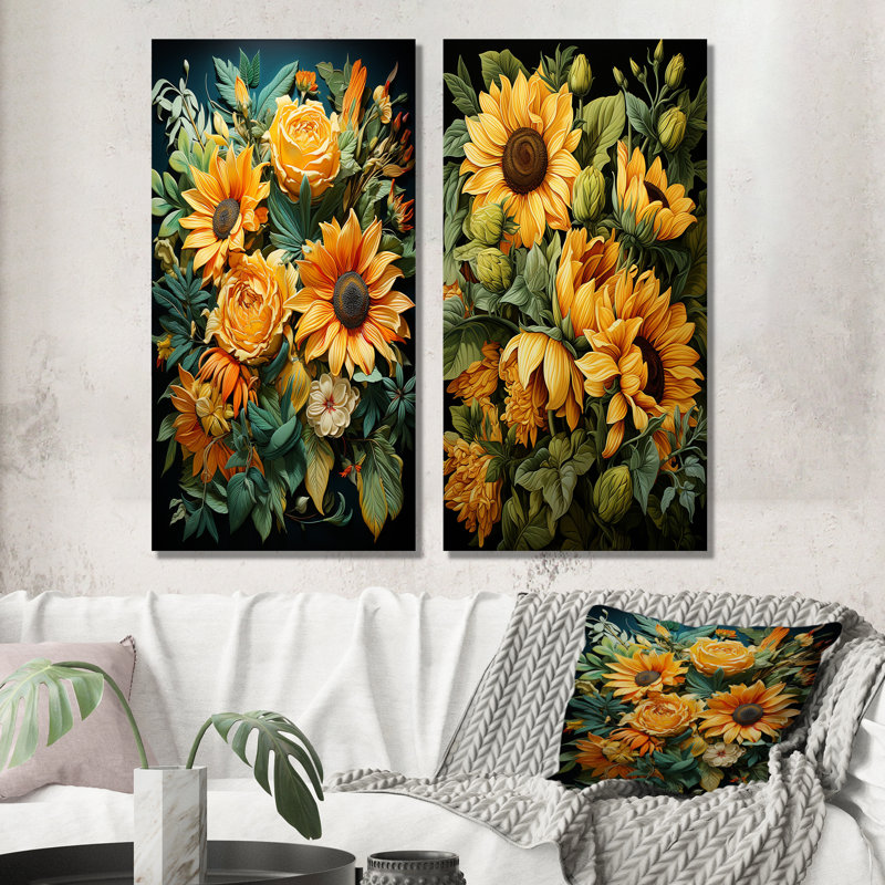 Réaliste beauté des tournesols - ensemble de 2 tournesols en métal, H 28 po x l 24 po