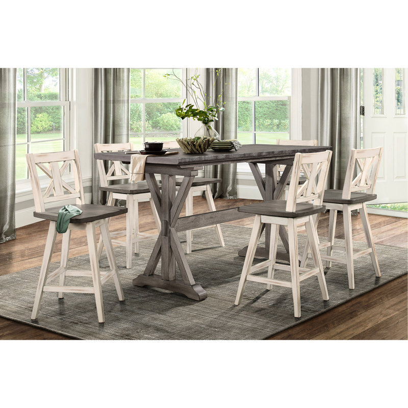 Table de salle à manger à hauteur de comptoir grise, bois massif rectangulaire, 6 options de gris, matériau en bois pour le dîner