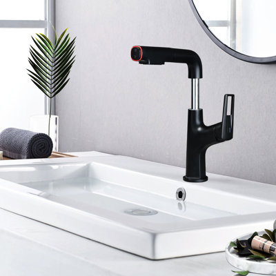 Matte Black Single Hole Pull - Down Vessel Faucet For Bathroom And Kitchen With Lift Spout, Dual Spray Modes, 23.6 In Retractable Hose, 360 Swivel Ceramic Core Durability Out , 500000 Cycle Tested