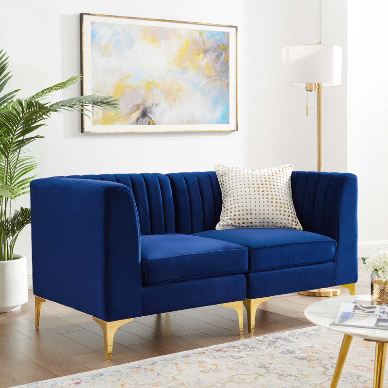 Causeuse en velours Triumph Channel, Velours bleu marine