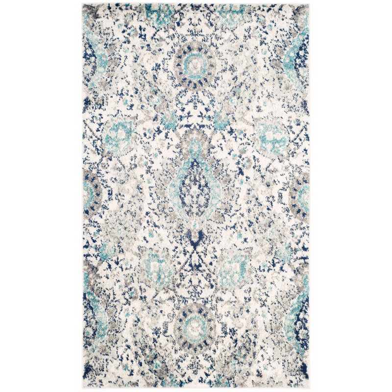 Christa Damask Cream/Light Gray Rug, Rectangle 3' x 5'
