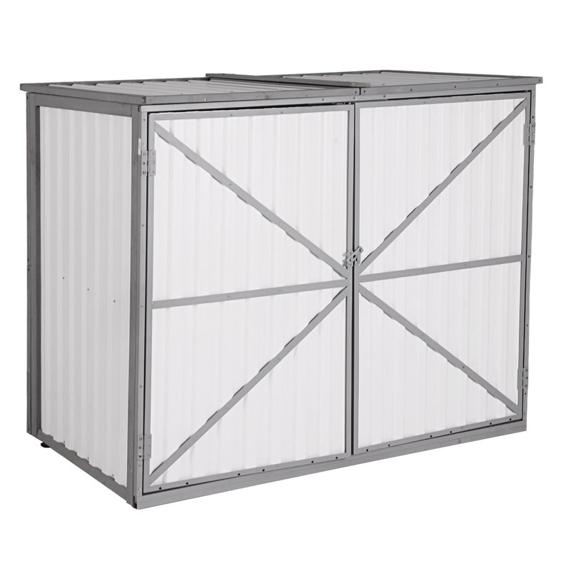 Outdoor Storage Cabinet Trash Can Storage Shed Upgraded with Metal Frame for Garbage Can, Gardening Tools and Accessories