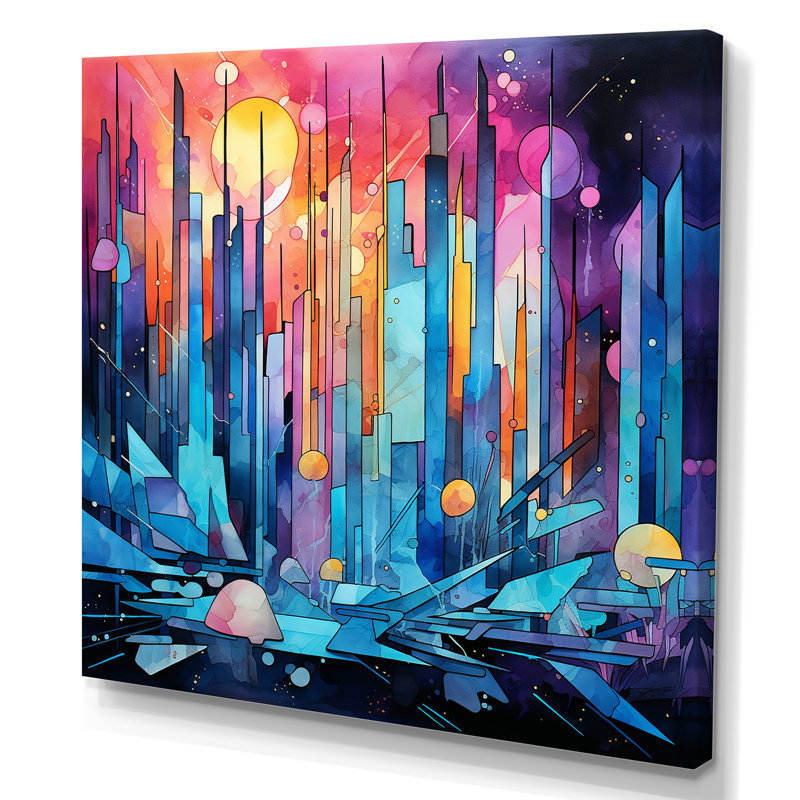 Midnight Cityscape Spectrum 3 - art mural paysage urbain, Toile tendue, H 36 po x l 36 po x P 1,5 po