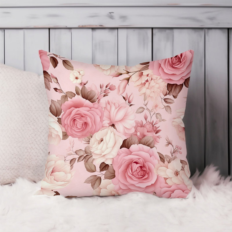 Motif floral de roses roses, H 20 po x l 20 po, Motif de roses roses en sourdine
