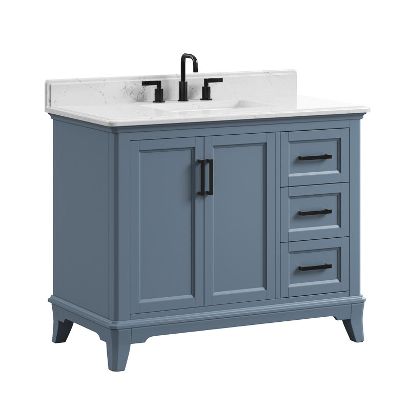 Meuble-lavabo autoportant avec comptoir en quartz, Bleu acier, 42"