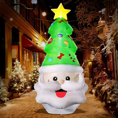 8FT Christmas Inflatable Santa Claus And Tree Decoration, Built-In LED Lights Blow Up For Party Lawn Holiday Winter Outdoor Decor