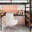 Lit mezzanine simple en fer noir avec embout, escalier, bureau en forme de L et plusieurs espaces de rangement pour la chambre à coucher-516299551