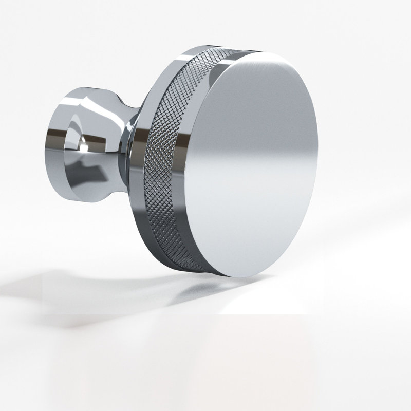 Round, Diamond-Knurled Sandwich Cabinet Knob, 1.25", Polished Chrome