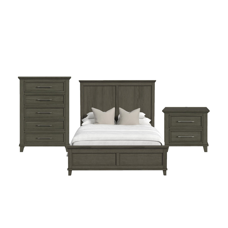 Ensemble de chambre à coucher à panneaux 3 pièces Nhek, Gris, Simple