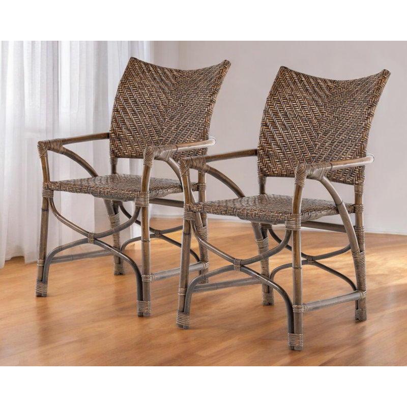 Ensemble de deux fauteuils de salle à manger à dossier ouvert brun