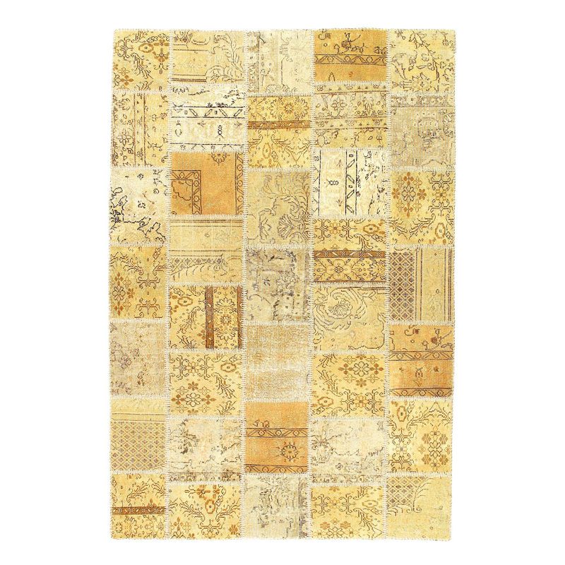 Turkish Wool Patchwork Area Rug in Beige