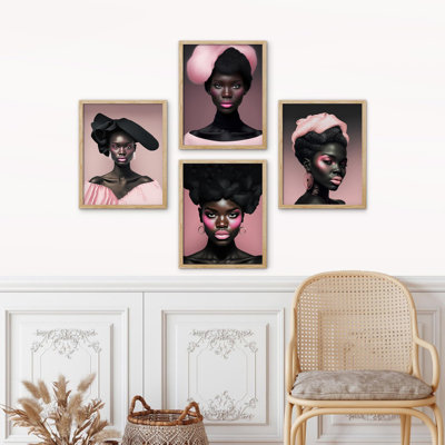 " Fashionable Black Woman In Hat Couture Fashion " 4 - Pieces