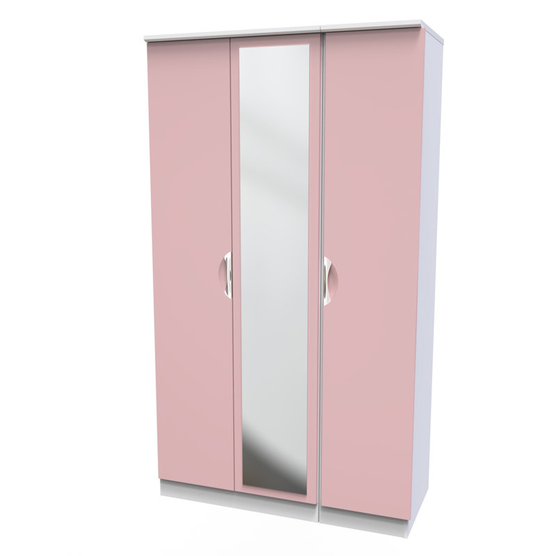 Bhodhini Triple Mirror Wardrobe, Pink/White