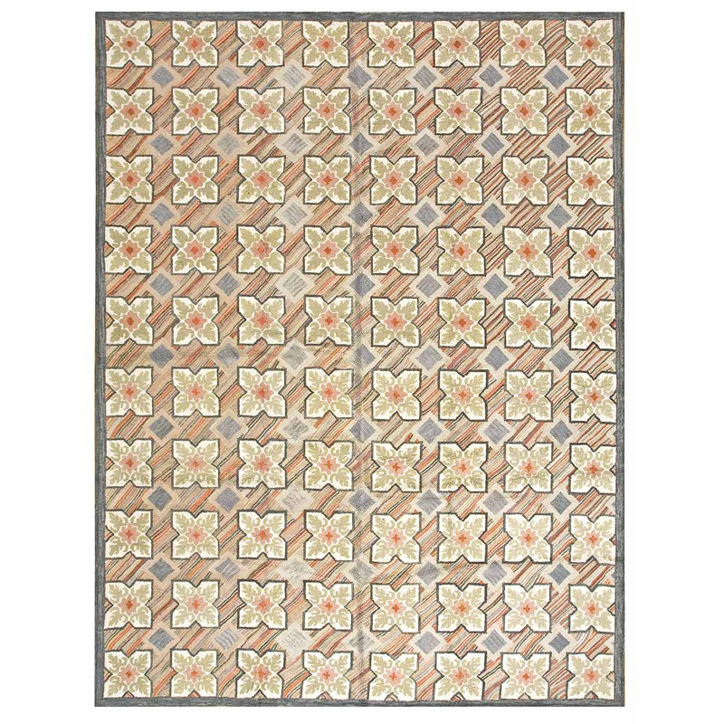 Flatweave Wool Floral Area Rug, Rectangle 6' x 9'
