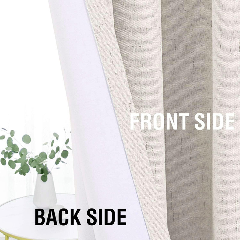 Linen Look 100% Blackout Curtains for Bedroom Full Light Blocking Rod Pocket 42 Inches Wide Linen Textured Thick Window Curtain Drapes with Backing